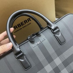 Premio Repliche Borsa da lavoro Burberry Ainsworth Check in betulla scura Blu Imitazione Outlet Online