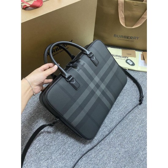 Premio Repliche Borsa da lavoro Burberry Ainsworth Check in betulla scura Blu Imitazione Outlet Online