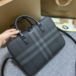 Premio Repliche Borsa da lavoro Burberry Ainsworth Check in betulla scura Blu Imitazione Outlet Online