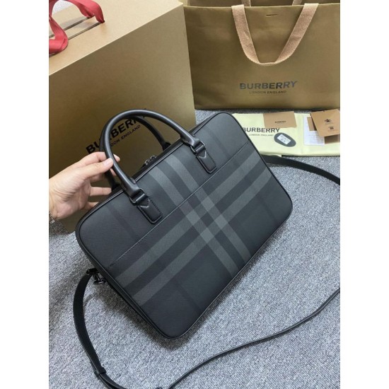 Premio Repliche Borsa da lavoro Burberry Ainsworth Check in betulla scura Blu Imitazione Outlet Online