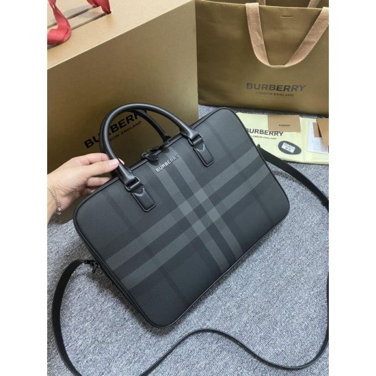 Premio Repliche Borsa da lavoro Burberry Ainsworth Check in betulla scura Blu Imitazione Outlet Online