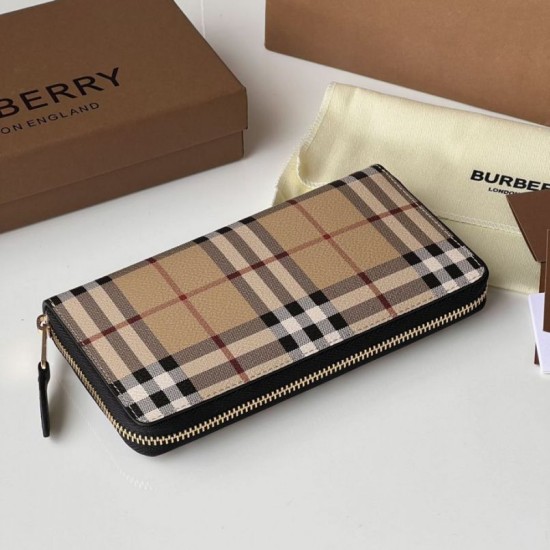 Premio Repliche Portafoglio con cerniera Burberry Vintage Check E-canvas Imitazione Outlet Online