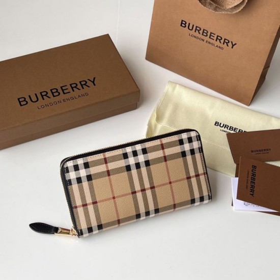 Premio Repliche Portafoglio con cerniera Burberry Vintage Check E-canvas Imitazione Outlet Online