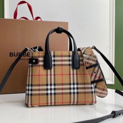 Premio Repliche Borsa tote piccola Burberry Banner Vintage Check nera Imitazione Outlet Online
