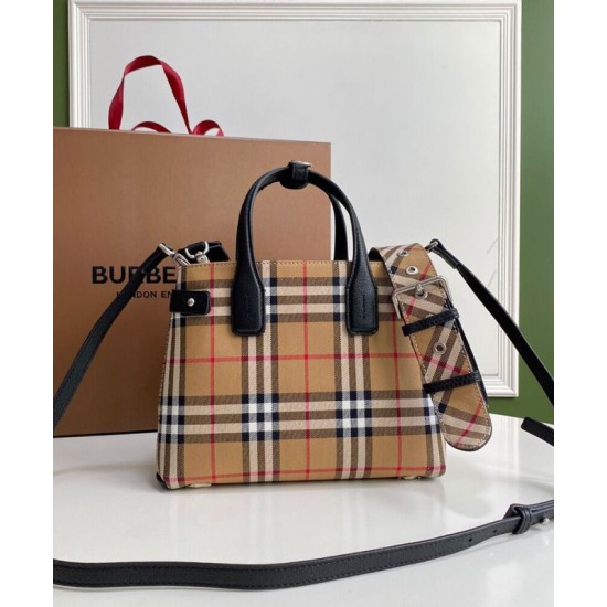Premio Repliche Borsa tote piccola Burberry Banner Vintage Check nera Imitazione Outlet Online