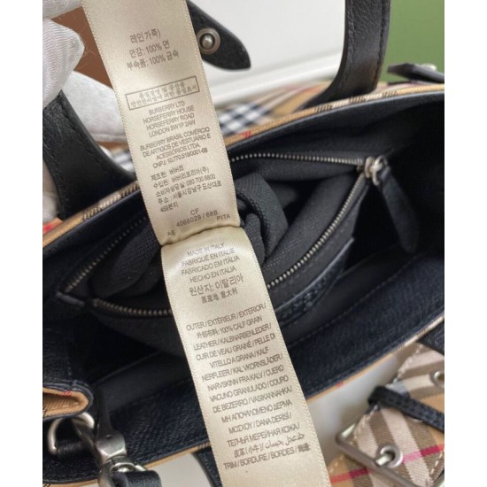 Premio Repliche Borsa tote piccola Burberry Banner Vintage Check nera Imitazione Outlet Online