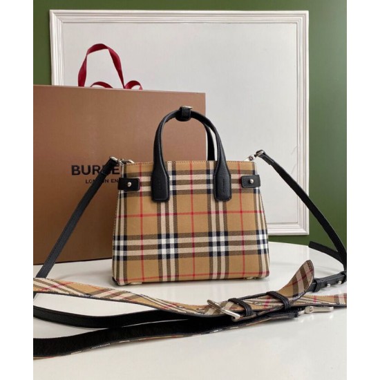 Premio Repliche Borsa tote piccola Burberry Banner Vintage Check nera Imitazione Outlet Online