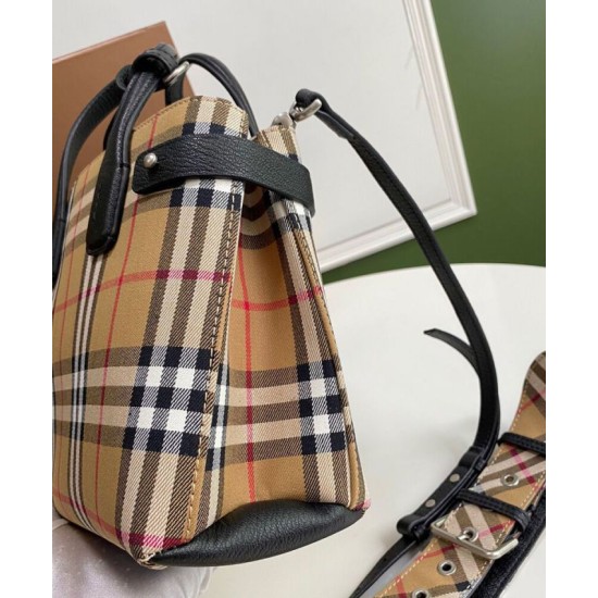 Premio Repliche Borsa tote piccola Burberry Banner Vintage Check nera Imitazione Outlet Online