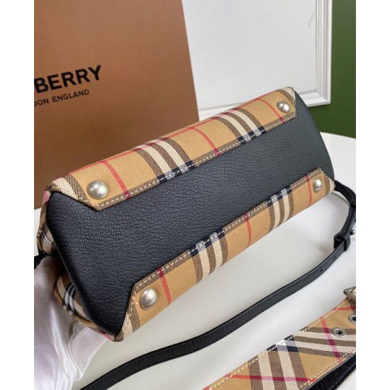 Premio Repliche Borsa tote piccola Burberry Banner Vintage Check nera Imitazione Outlet Online