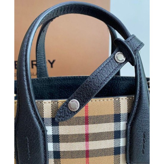 Premio Repliche Borsa tote piccola Burberry Banner Vintage Check nera Imitazione Outlet Online
