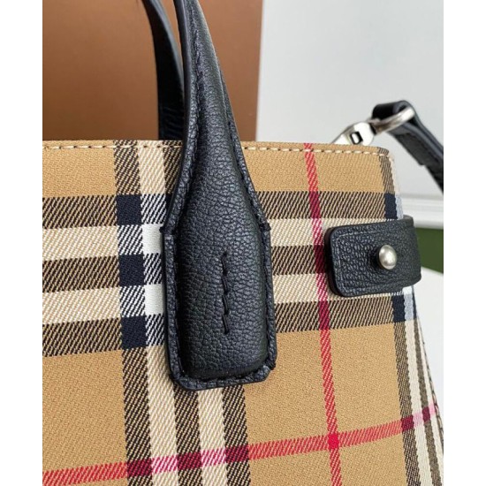 Premio Repliche Borsa tote piccola Burberry Banner Vintage Check nera Imitazione Outlet Online