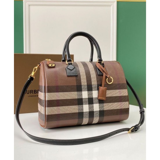 Premio Repliche Borsa bowling media Burberry Check marrone Imitazione Outlet Online
