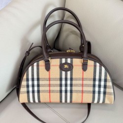Premio Repliche Borsa a mano Burberry Canvas Highlands Bowling, colore caffè scuro Imitazione Outlet Online