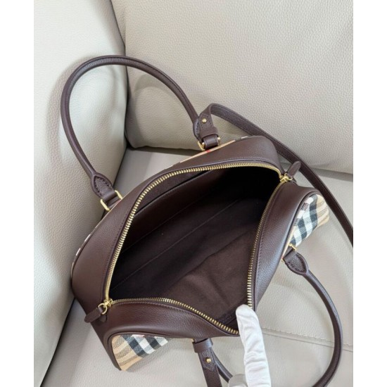 Premio Repliche Borsa a mano Burberry Canvas Highlands Bowling, colore caffè scuro Imitazione Outlet Online