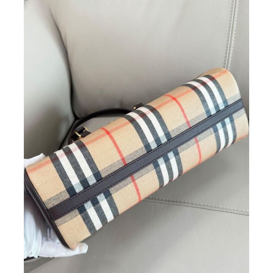 Premio Repliche Borsa a mano Burberry Canvas Highlands Bowling, colore caffè scuro Imitazione Outlet Online