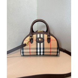 Premio Repliche Borsa tote mini Burberry Highlands Burberry Check caffè scuro Imitazione Outlet Online