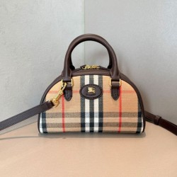 Premio Repliche Borsa tote mini Burberry Highlands Burberry Check caffè scuro Imitazione Outlet Online
