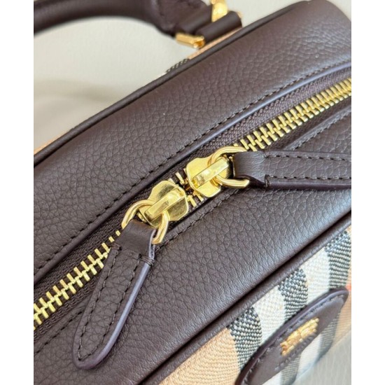Premio Repliche Borsa tote mini Burberry Highlands Burberry Check caffè scuro Imitazione Outlet Online