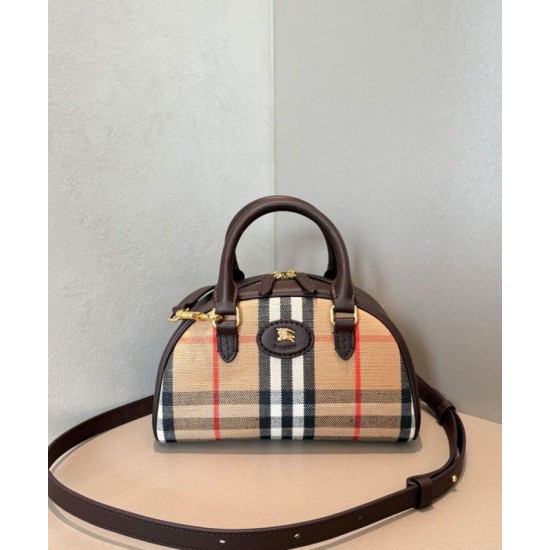 Premio Repliche Borsa tote mini Burberry Highlands Burberry Check caffè scuro Imitazione Outlet Online