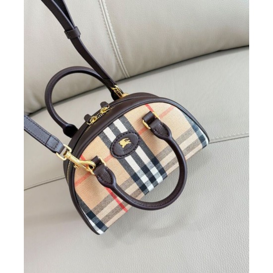 Premio Repliche Borsa tote mini Burberry Highlands Burberry Check caffè scuro Imitazione Outlet Online