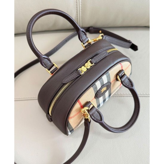 Premio Repliche Borsa tote mini Burberry Highlands Burberry Check caffè scuro Imitazione Outlet Online