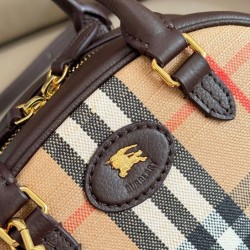 Premio Repliche Borsa tote mini Burberry Highlands Burberry Check caffè scuro Imitazione Outlet Online