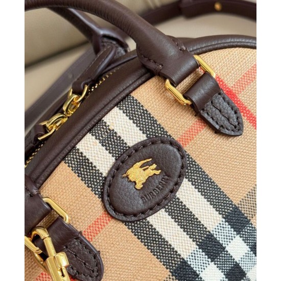 Premio Repliche Borsa tote mini Burberry Highlands Burberry Check caffè scuro Imitazione Outlet Online
