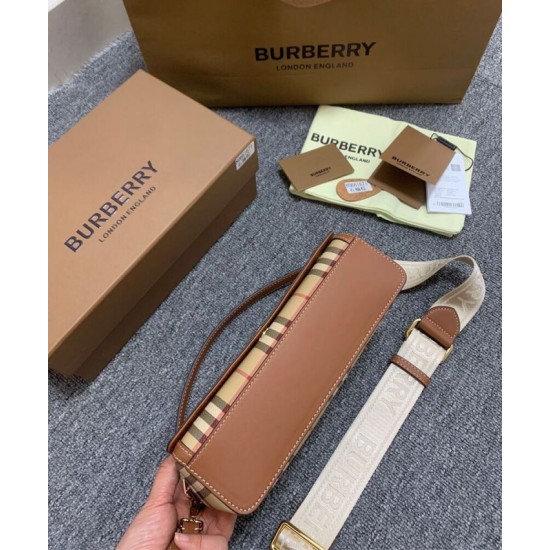 Premio Repliche Borsa Burberry con manico superiore Caffè Imitazione Outlet Online