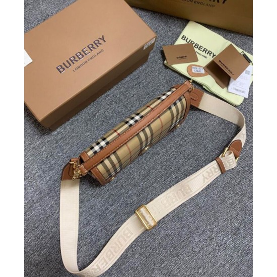 Premio Repliche Borsa Burberry con manico superiore Caffè Imitazione Outlet Online