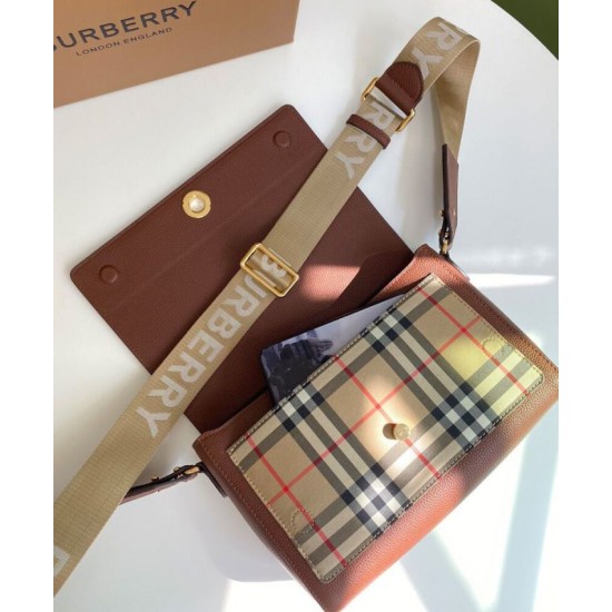 Premio Repliche Borsa a tracolla Burberry Vintage Check Note Caffè Imitazione Outlet Online