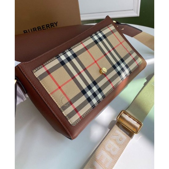 Premio Repliche Borsa a tracolla Burberry Vintage Check Note Caffè Imitazione Outlet Online