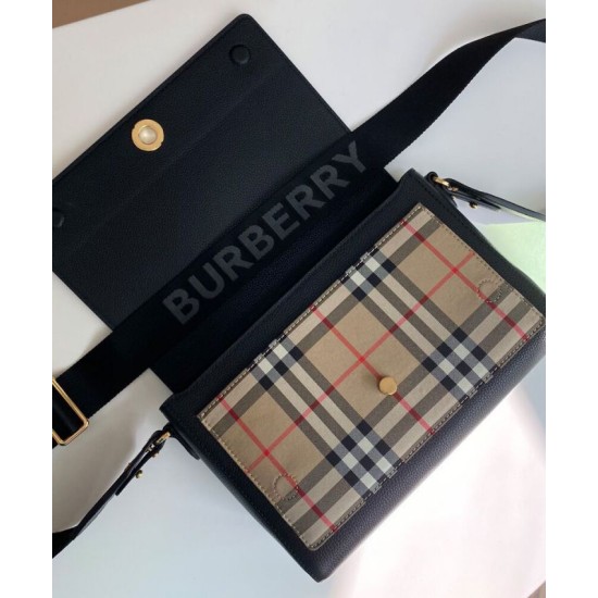 Premio Repliche Borsa a tracolla Burberry Vintage Check Note Nera Imitazione Outlet Online