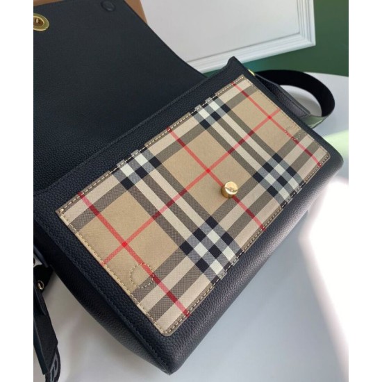 Premio Repliche Borsa a tracolla Burberry Vintage Check Note Nera Imitazione Outlet Online