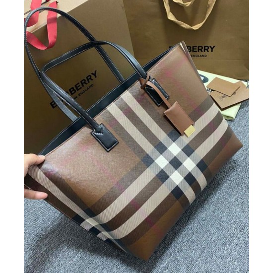 Premio Repliche Borsa tote a quadri Burberry caffè scuro Imitazione Outlet Online