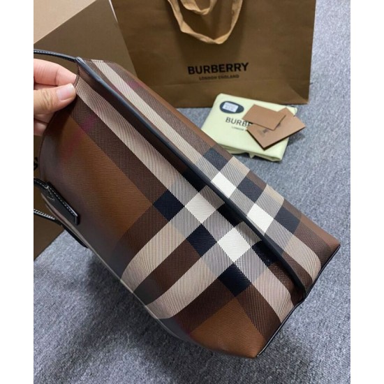 Premio Repliche Borsa tote a quadri Burberry caffè scuro Imitazione Outlet Online