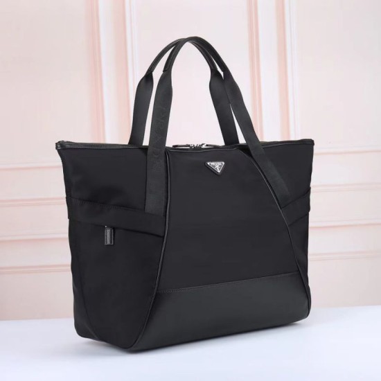 Premio Replica Borsa tote Prada Re-Nylon con finiture in pelle nera Imitazione Outlet Italia