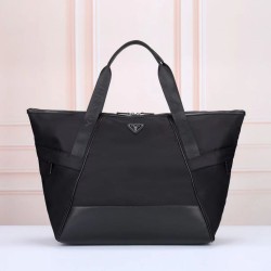 Premio Replica Borsa tote Prada Re-Nylon con finiture in pelle nera Imitazione Outlet Italia