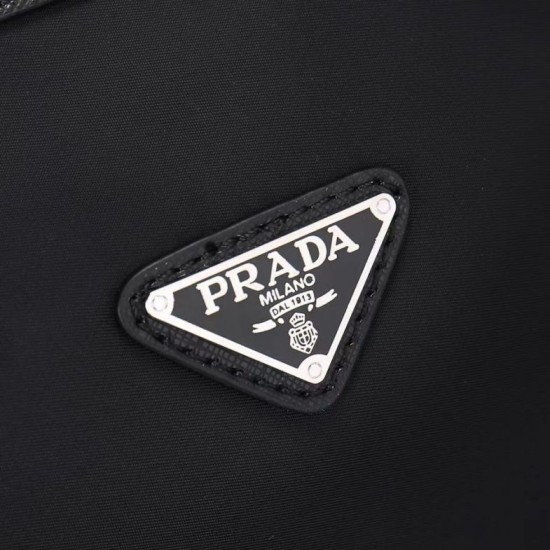 Premio Replica Borsa tote Prada Re-Nylon con finiture in pelle nera Imitazione Outlet Italia