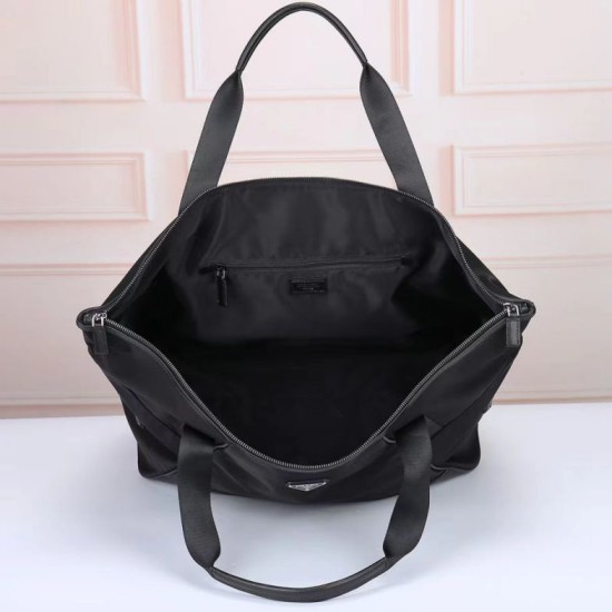Premio Replica Borsa tote Prada Re-Nylon con finiture in pelle nera Imitazione Outlet Italia