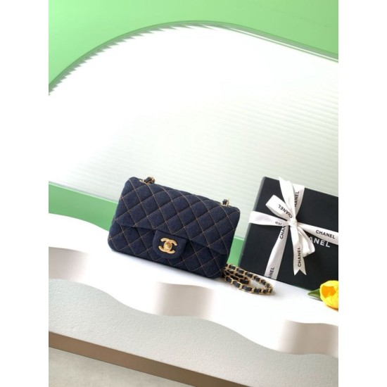 Premio Replica Borsa Chanel Mini Rectangular Classic Flap AS1116 denim blu scuro Imitazione Outlet Italia