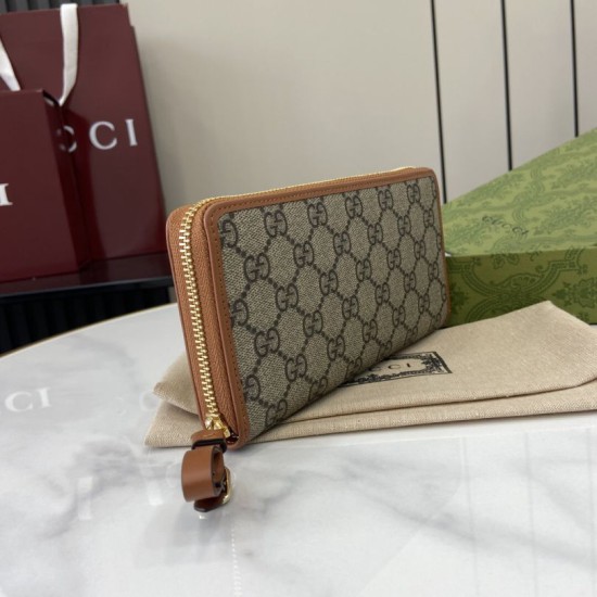 Premio Replica Portafoglio Gucci GG Emblem Zip Around 821803/819122 Marrone Imitazione Outlet Italia