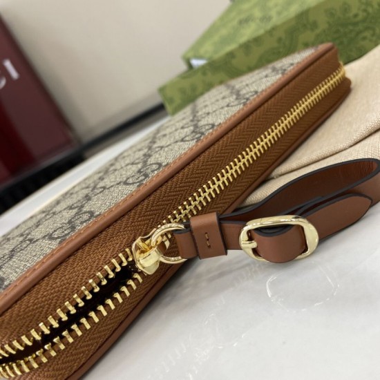 Premio Replica Portafoglio Gucci GG Emblem Zip Around 821803/819122 Marrone Imitazione Outlet Italia