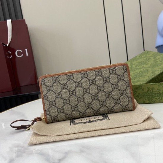 Premio Replica Portafoglio Gucci GG Emblem Zip Around 821803/819122 Marrone Imitazione Outlet Italia