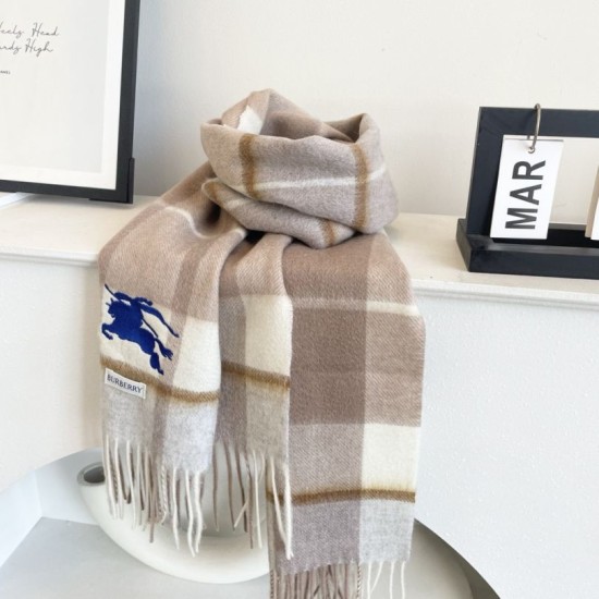 Premio Replica Sciarpa Cashmere Burberry Equestrian Knight Check 32 x 180 beige Imitazione Outlet Italia