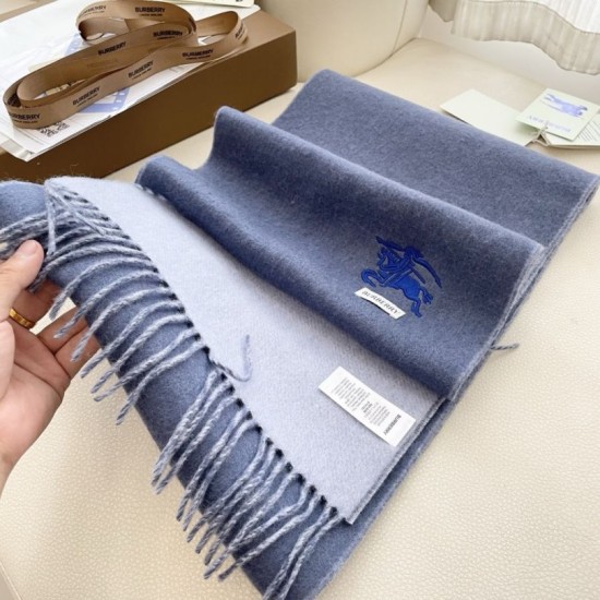 Premio Replica Sciarpa reversibile cashmere classico Burberry 32 x 180 blu/grigio Imitazione Outlet Italia