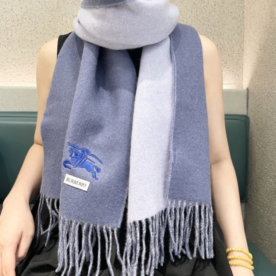 Premio Replica Sciarpa reversibile cashmere classico Burberry 32 x 180 blu/grigio Imitazione Outlet Italia