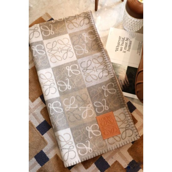 Premio Replica Coperta cashmere a quadri Loewe Anagram Beige 135 x 170 Imitazione Outlet Italia