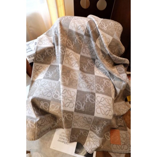 Premio Replica Coperta cashmere a quadri Loewe Anagram Beige 135 x 170 Imitazione Outlet Italia