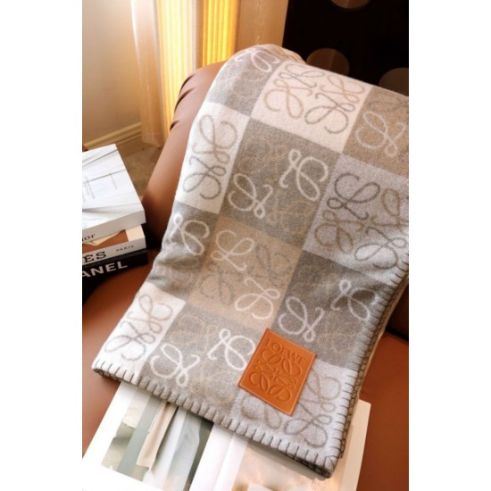 Premio Replica Coperta cashmere a quadri Loewe Anagram Beige 135 x 170 Imitazione Outlet Italia