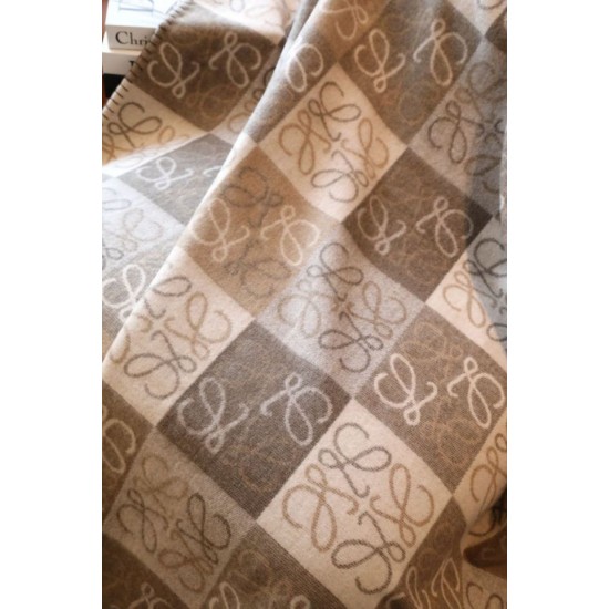 Premio Replica Coperta cashmere a quadri Loewe Anagram Beige 135 x 170 Imitazione Outlet Italia